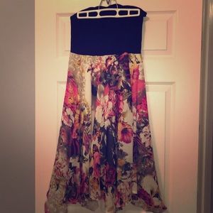 Strapless black and floral print dress